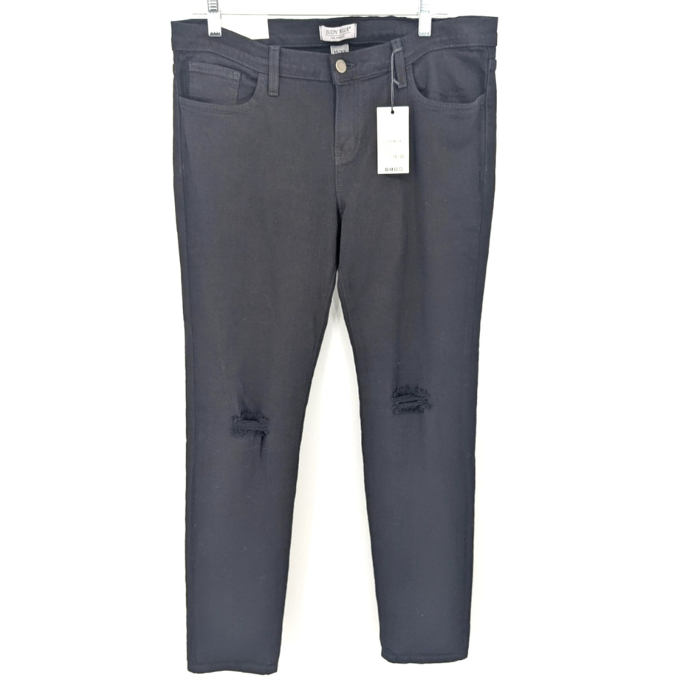 Judy Blue Jeans Womens‎ 15 32 Black Knee Slit Skinny Distressed Stretch USA New